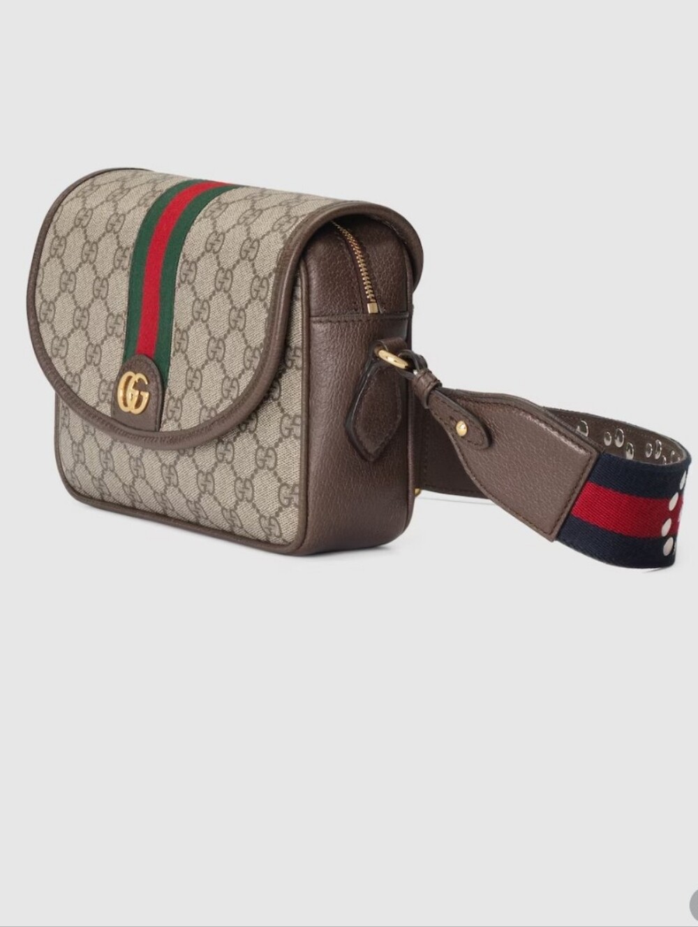 Supre Canvas Crossbody Bag in Beige/Brown w/Web Stripe - Picture 3 of 12